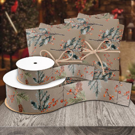 Rustikale Kraft Winter Spruce Pine Cones Red Berri Ripsband