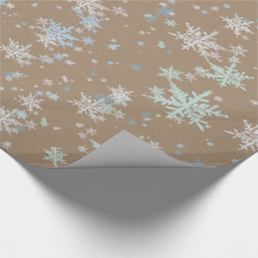 Rustikale Kraft Winter Spruce Silver Blue Schneefl Geschenkpapier (Ecke)