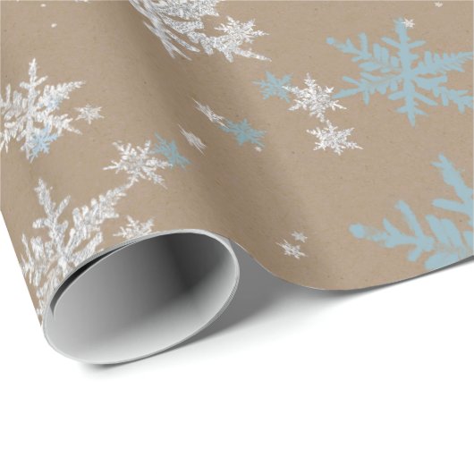Rustikale Kraft Winter Spruce Silver Blue Schneefl Geschenkpapier (Rolleneckpunkt)