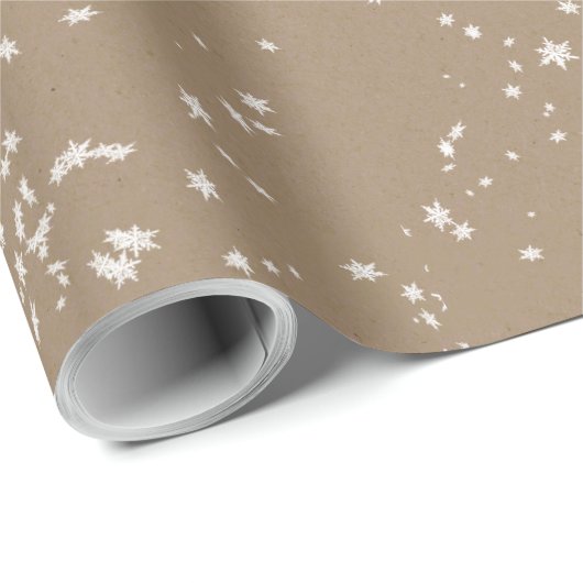 Rustikale Kraft Winter White Falling Snowflakes Ma Geschenkpapier (Rolleneckpunkt)
