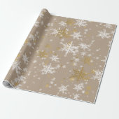 Rustikale Kraft Winter White & Gold Schneeflocken Geschenkpapier (Ungerollt)