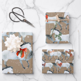 Rustikale Kraft Winter White Holiday Pferde Geschenkpapier Set