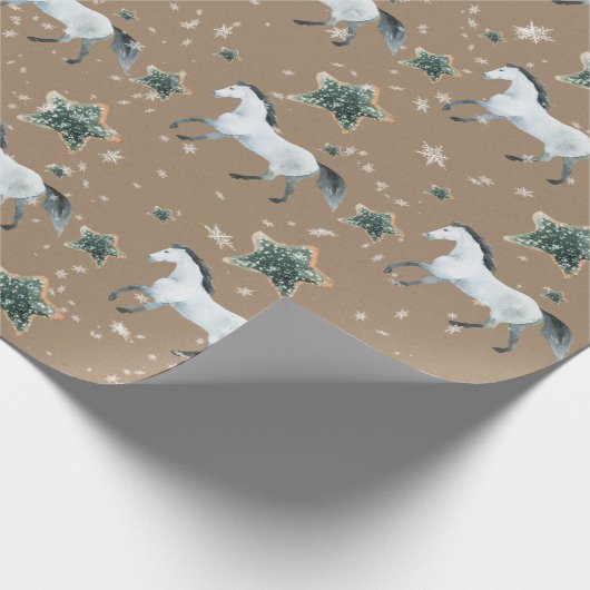 Rustikale Kraft Winter White Horse Star Zucker-Coo Geschenkpapier (Ecke)