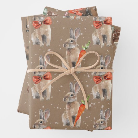 Rustikale Kraft Winter Woodland Baby Hare Deer Moo Geschenkpapier Set (Beispiel)