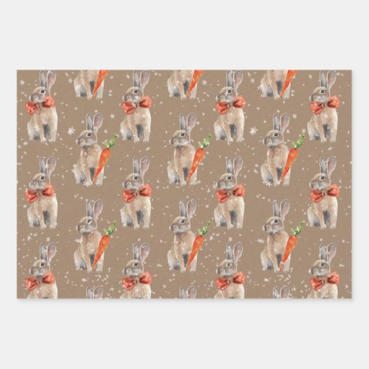 Rustikale Kraft Winter Woodland Baby Hare Deer Moo Geschenkpapier Set (Vorderseite)