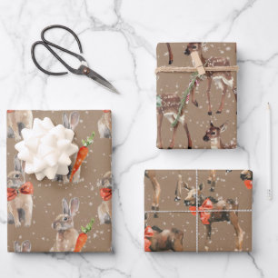 Rustikale Kraft Winter Woodland Baby Hare Deer Moo Geschenkpapier Set