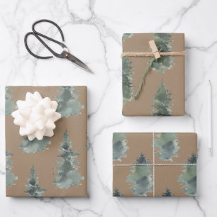 Rustikale Kraft Winter Woodland Blue SpruceBäume Geschenkpapier Set