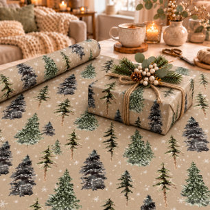 Rustikale Kraft Winter Woodland Snowy Spruce Trees Geschenkpapier