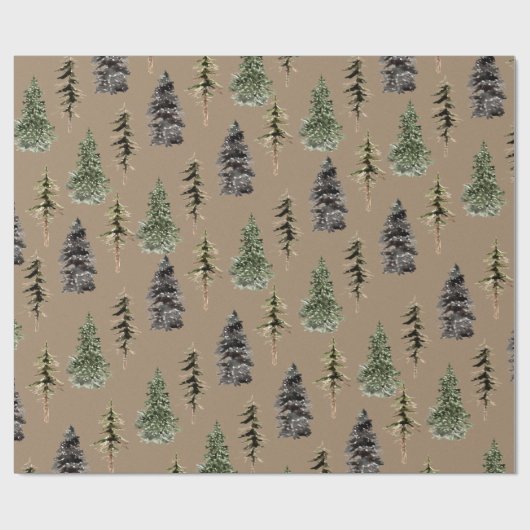 Rustikale Kraft Winter Woodland Spruce Trees Matte Geschenkpapier (Flach)