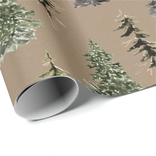 Rustikale Kraft Winter Woodland Spruce Trees Matte Geschenkpapier (Rolleneckpunkt)