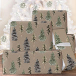 Rustikale Kraft Winter Woodland Spruce Trees Matte Geschenkpapier<br><div class="desc">Kraft gefärbte Weihnachtsverpackung für die Ferien. Geben Sie Ihren Geschenken einen rustikalen Kraftlook,  der Winterthemen wie Waldwälder,  Wintertiere,  Vögel,  Fichten,  Heilige,  Beeren und Winterwald zeigt,  die alle in schönen Aquarellen gemalt sind.</div>