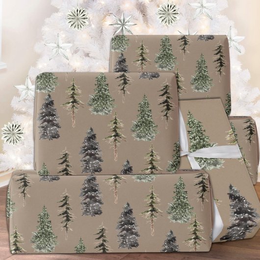 Rustikale Kraft Winter Woodland Spruce Trees Matte Geschenkpapier