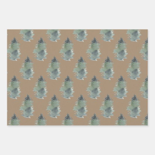 Rustikale Kraft Winterwald Blaue Spruce Bäume Geschenkpapier Set (Vorderseite 3)
