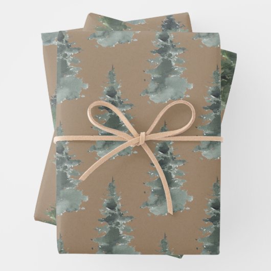 Rustikale Kraft Winterwald Blaue Spruce Bäume Geschenkpapier Set (Beispiel)