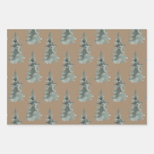 Rustikale Kraft Winterwald Blaue Spruce Bäume Geschenkpapier Set (Vorderseite)
