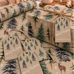 Rustikale Kraft Winterwald Schneetannen Geschenkanhänger