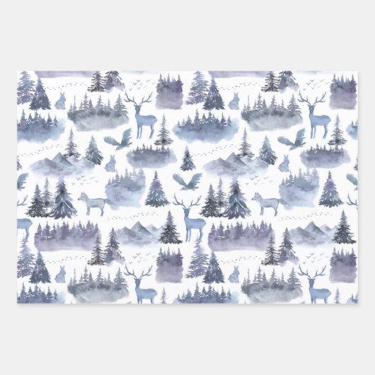 Rustikale Kraft Winterwald-Waldbaumen Geschenkpapier Set (Vorderseite)