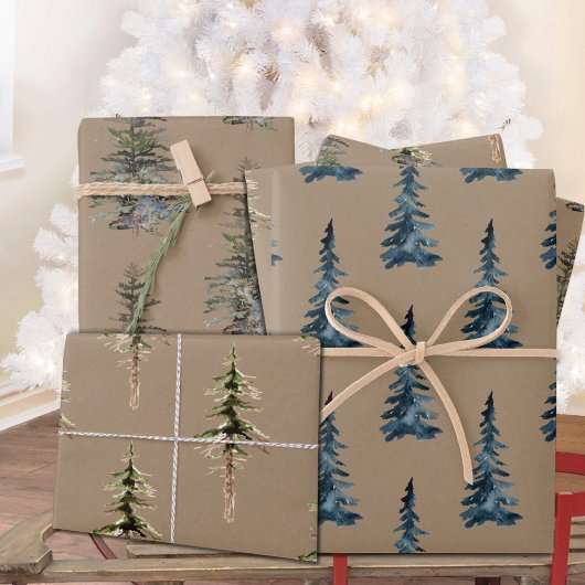 Rustikale Kraft Winterwaldlandspruce Cedar Pine Geschenkpapier Set
