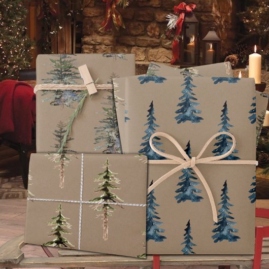 Rustikale Kraft Winterwaldlandspruce Cedar Pine Geschenkpapier Set