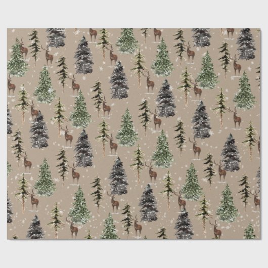 Rustikale Kraft Winterwaldlandspruce Tree & Deer Geschenkpapier (Flach)
