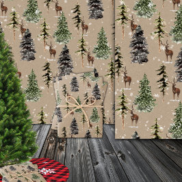 Rustikale Kraft Winterwaldlandspruce Tree & Deer Geschenkpapier
