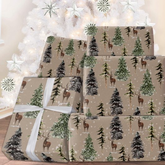Rustikale Kraft Winterwaldlandspruce Tree & Deer Geschenkpapier