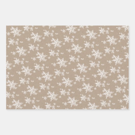 Rustikale Kraft Winterweiß und Silberschneeflocken Geschenkpapier Set (Vorderseite)