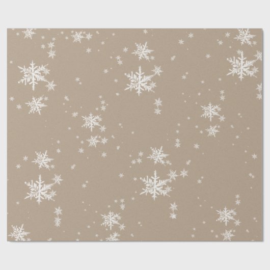 Rustikale Kraft Winterweiße Schneeflocken glänzen Geschenkpapier (Flach)