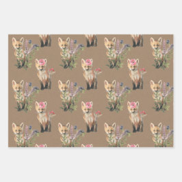 Rustikale Kraft Woodland Baby Animes Fox Bear Wolf Geschenkpapier Set