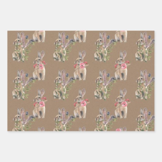 Rustikale Kraft Woodland Baby Hare Deer Moose Anim Geschenkpapier Set (Vorderseite)
