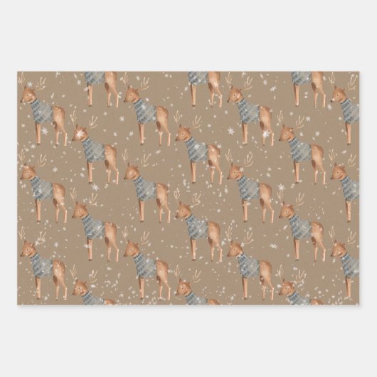 Rustikale Kraft Young Rentier im Weihnachtssüßer Geschenkpapier Set (Vorderseite 2)