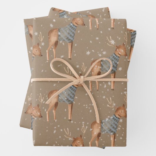 Rustikale Kraft Young Rentier im Weihnachtssüßer Geschenkpapier Set (Beispiel)