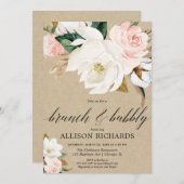 Rustikale Kraftblüte, rosa Magnolienbrunch-Blase Einladung (Vorne/Hinten)