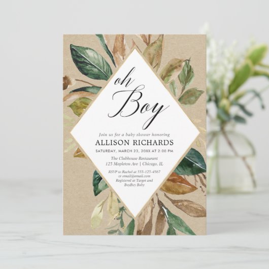 Rustikale Kräftepflanze Junge fällt Babydusche Einladung (Stehend Vorderseite)