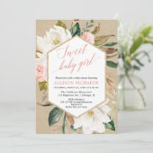 Rustikale Kraftmagnolia florale Herbstmädchen Baby Einladung (Stehend Vorderseite)