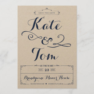Rustikale Kraftpapier- und Marine-Kalligraphie Save The Date
