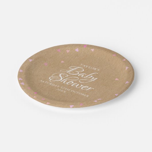 Rustikale Kraftsackherzen Babydusche Pappteller (Schrägansicht)