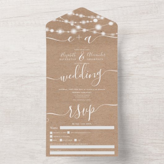 Rustikale Kraftsacklampen-Initialen schreiben Hoch All In One Einladung (Innen Boden)