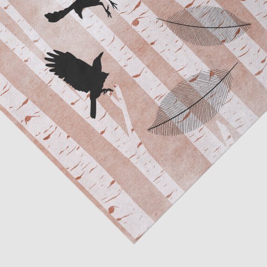 Rustikale Krähen im Weißen Birkenwald Seidenpapier (Ausschnitt)