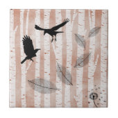 Rustikale Krähen im weißen Birkenwaldtrivet Fliese (Vorderseite)
