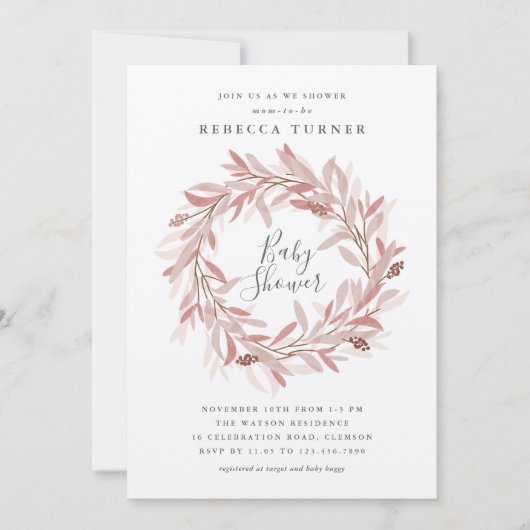 Rustikale Kranz-Babydusche Einladung (Vorderseite)