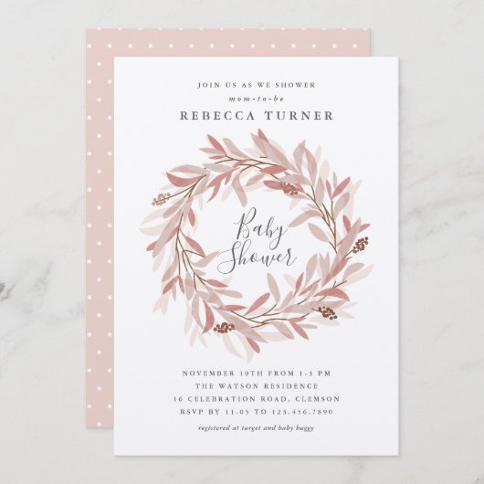 Rustikale Kranz-Babydusche Einladung (Vorne/Hinten)