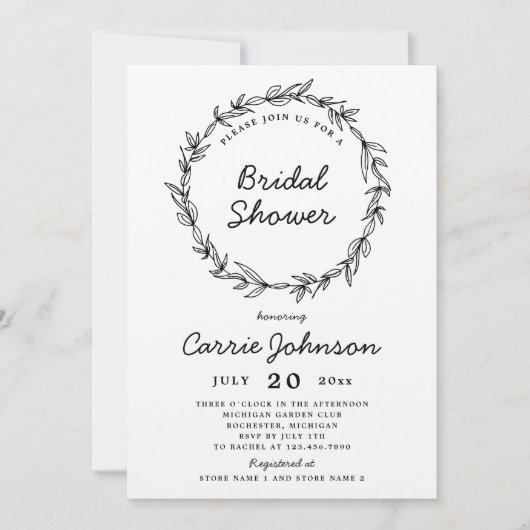 Rustikale Kranz-Brautdusche Einladung (Vorderseite)