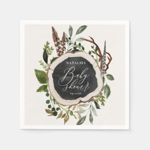 Rustikale Kreide + Holzscheibe Baby-Party Serviette