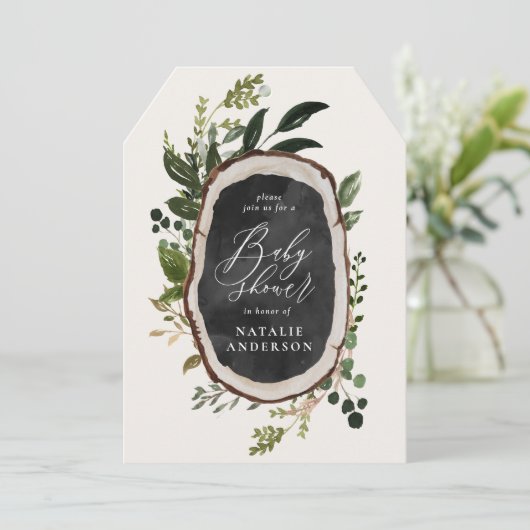 Rustikale Kreide + Holzschnitt Babydusche Einladun Save The Date (Stehend Vorderseite)