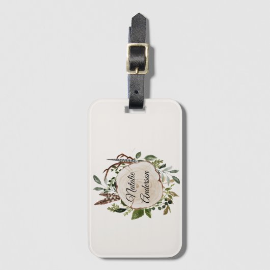 Rustikale Kreideholzscheibe Gepäckanhänger (Vorderseite Vertikal)