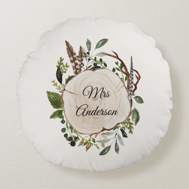 Rustikale Kreideholzscheibe Rundes Kissen (Vorderseite)