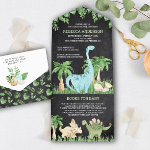 Rustikale Kreidetafel Dschungel Süße Dinosaurier-B All In One Einladung