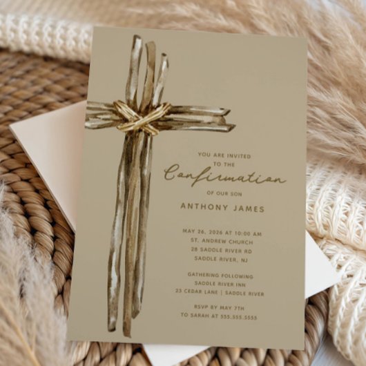 Rustikale Kreuz-Konfirmation Einladung