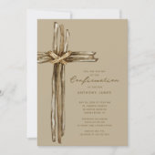 Rustikale Kreuz-Konfirmation Einladung (Vorderseite)